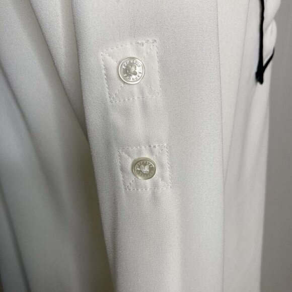 Express The Portofino Shirt Medium Ivory Black Piping Button Up Blouse Top - Picture 6 of 12